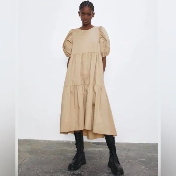 Blogger Favorite- Zara Long Sleeve Tiered Dress in Camel - Picture 10 of 10